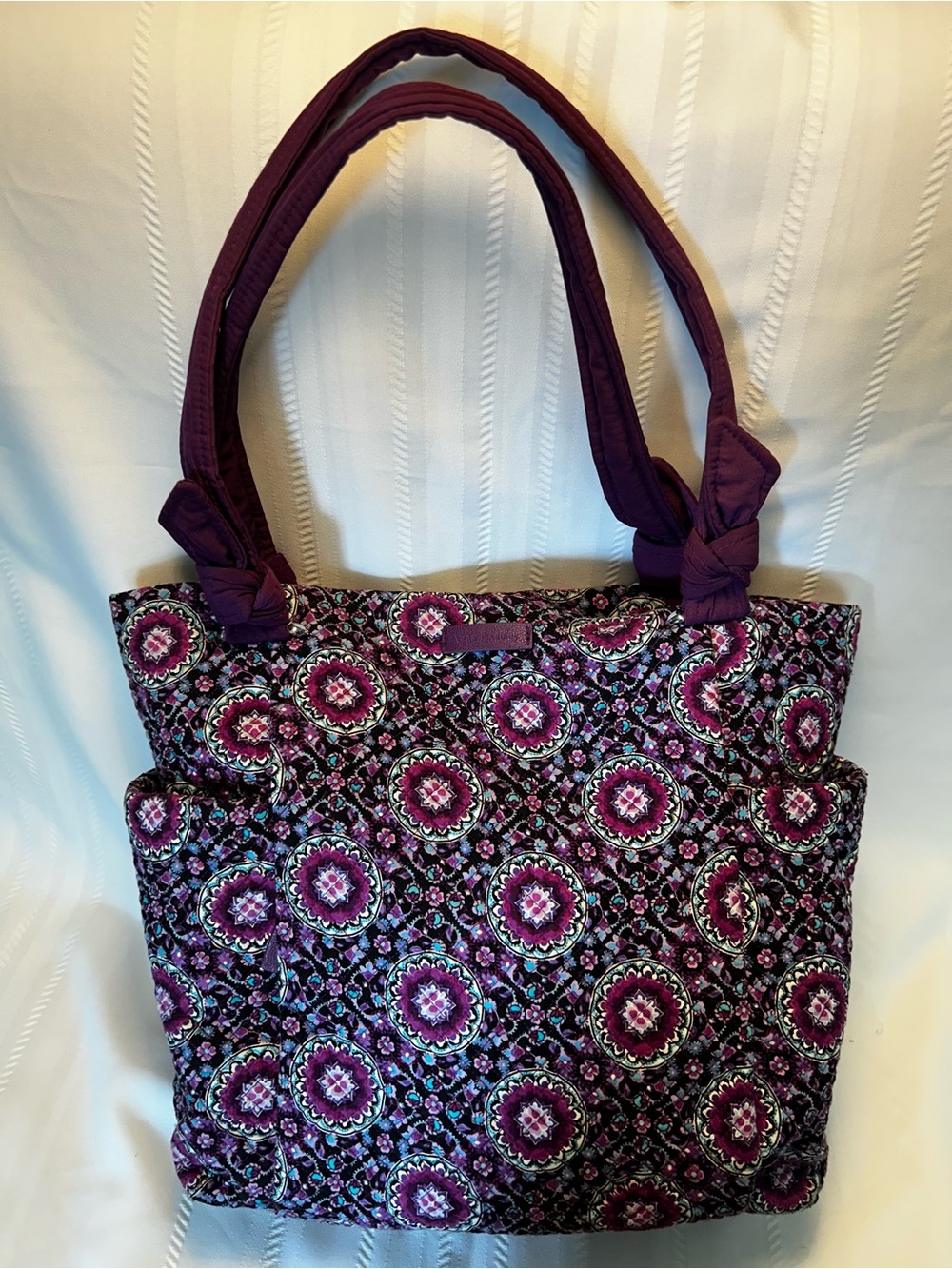 Vera Bradley Quilted Hadley Tote Retired Lilac Medallion Bag Purple Blue White